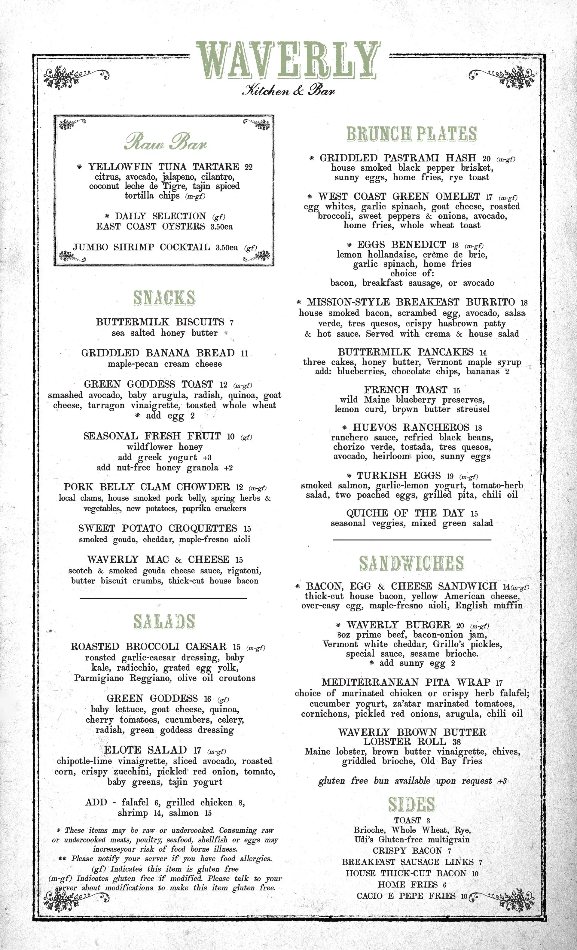 Waverly Kitchen & Bar breakfast and brunch menu in Charlestown Boston – Friday through Sunday