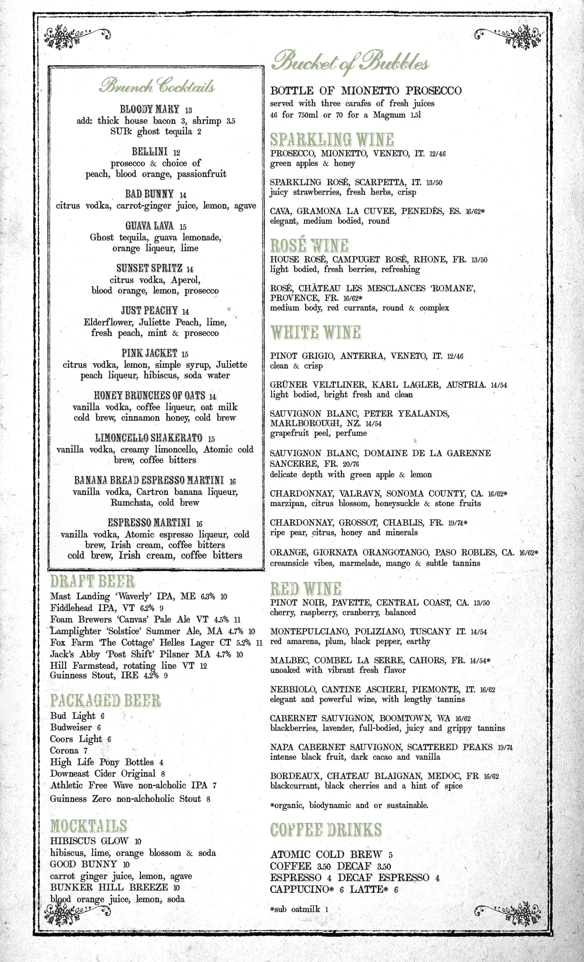 Waverly Kitchen & Bar weekend breakfast and brunch menu items in Charlestown Boston