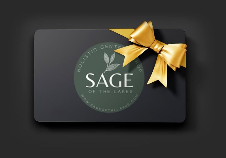 Sage of the lakes gift card with a gold bow