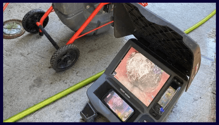 CCTV drain inspection showing pipe blockage during Canberra plumbing service