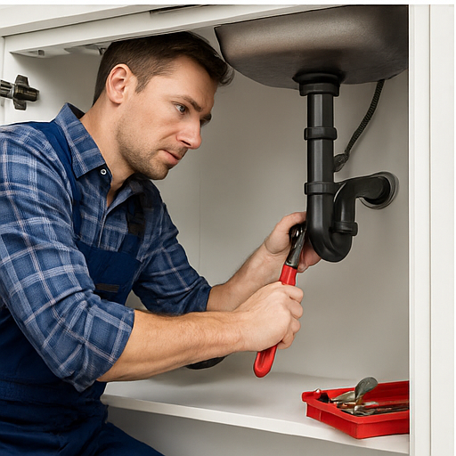 Licensed plumber inspecting pipes to fix low water pressure