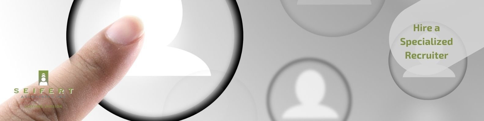 Hire a Specialized Recruiter (text) with finger selecting engineering candidate icon