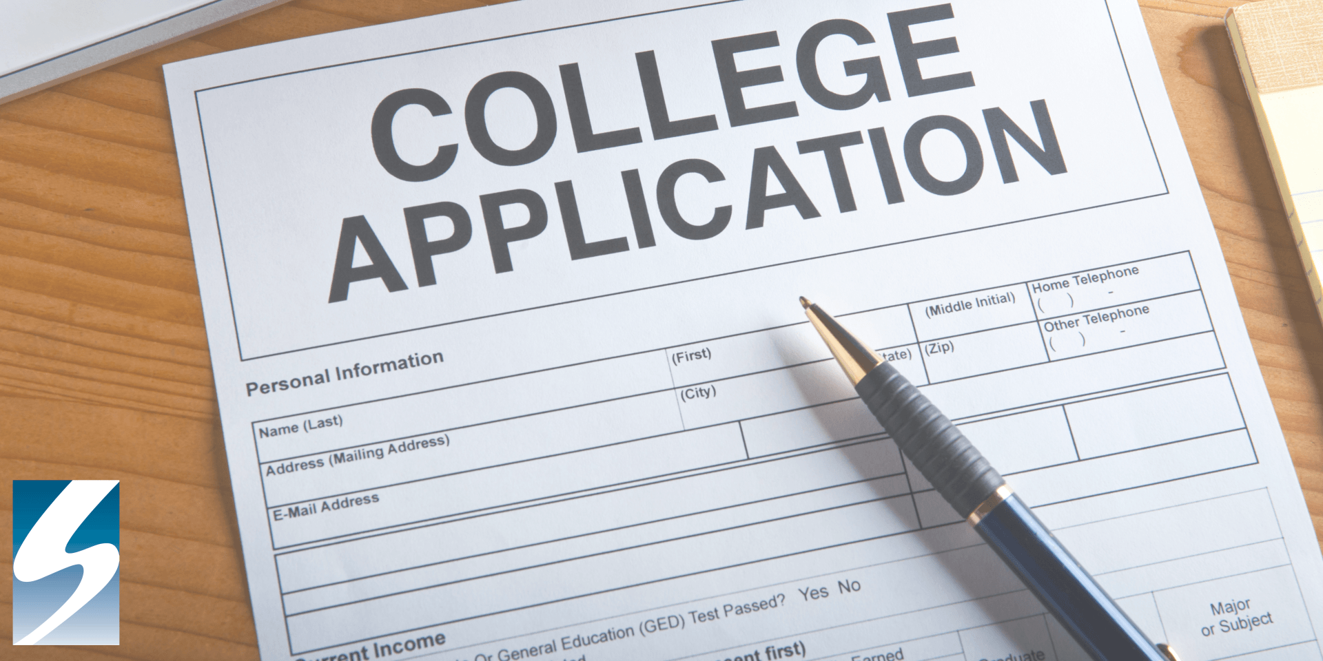 Paper with College application written at the top.