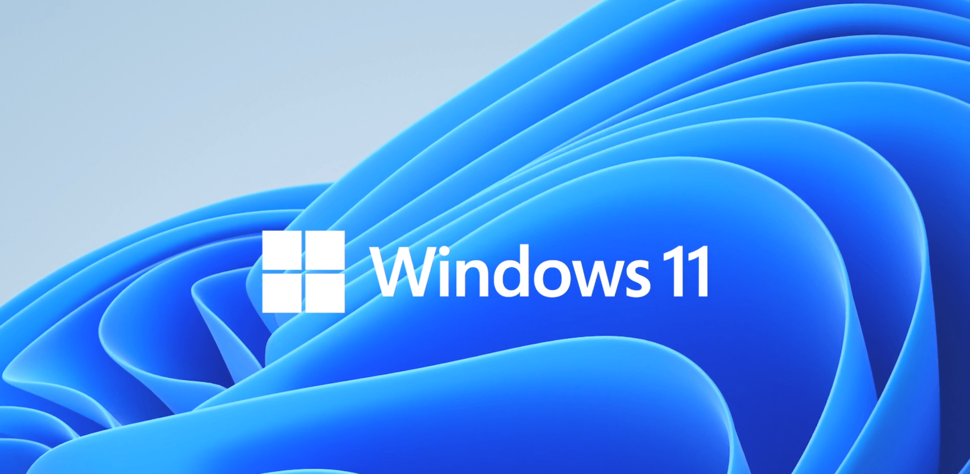 Windows 11 logo overlaid on blue ribbons