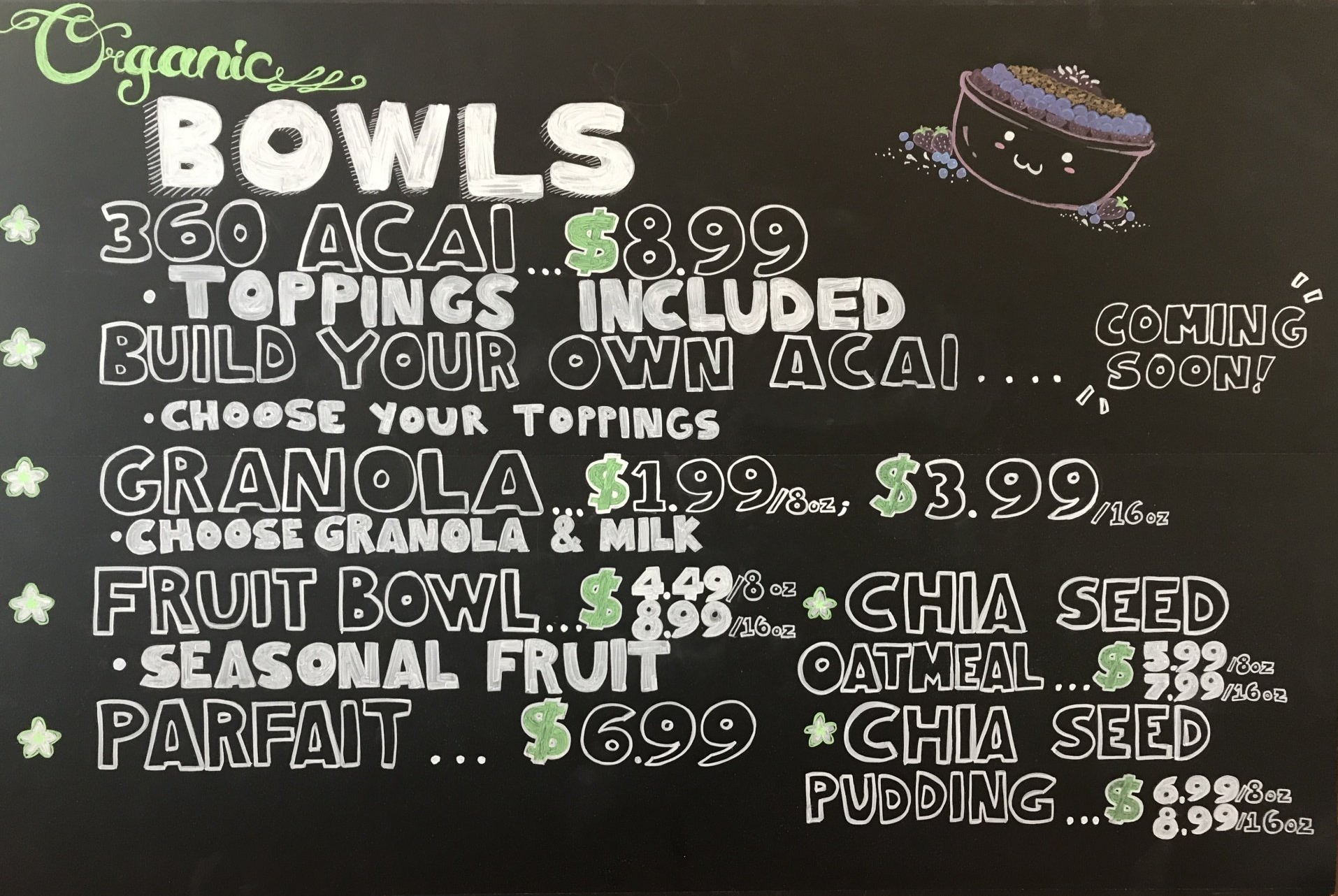 Example of designed and handwritten chalkboard menu