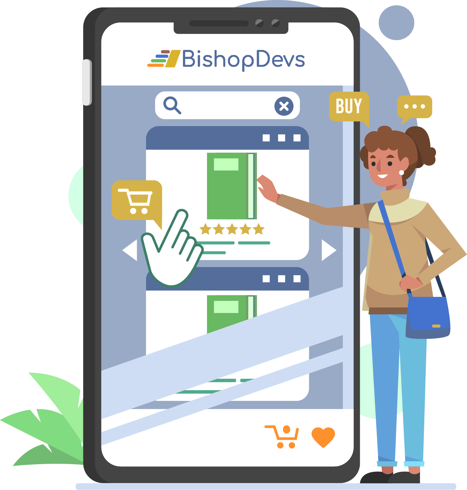 Consumer using large phone to shop and research online