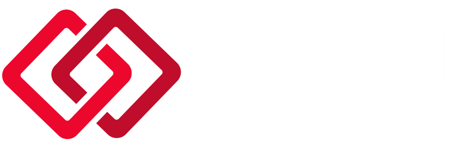 Logo géométrique rouge entrelacé sur fond blanc