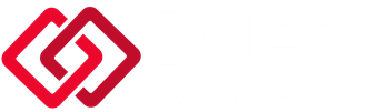 Logo géométrique rouge entrelacé sur fond blanc