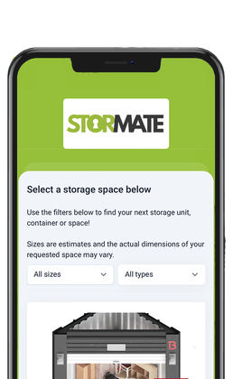 A phone with StorMate's booking system open.