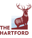 The hartford logo has a deer with antlers standing on top of a hill.