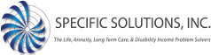 A blue and white logo for specific solutions inc.