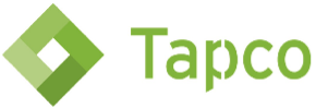 A logo for tapco with a green diamond in the middle
