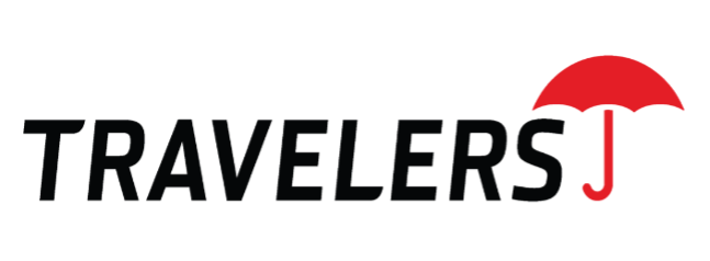 The logo for travelers j shows a red umbrella on a white background.