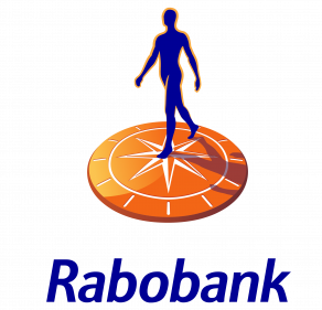 Rabobank logo: Blue person walking on orange compass, text