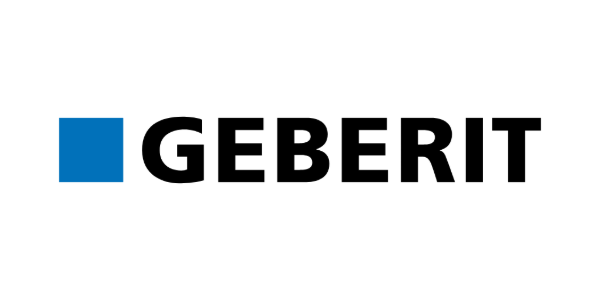 Das Logo von Geberit ist schwarz und blau auf weißem Hintergrund.