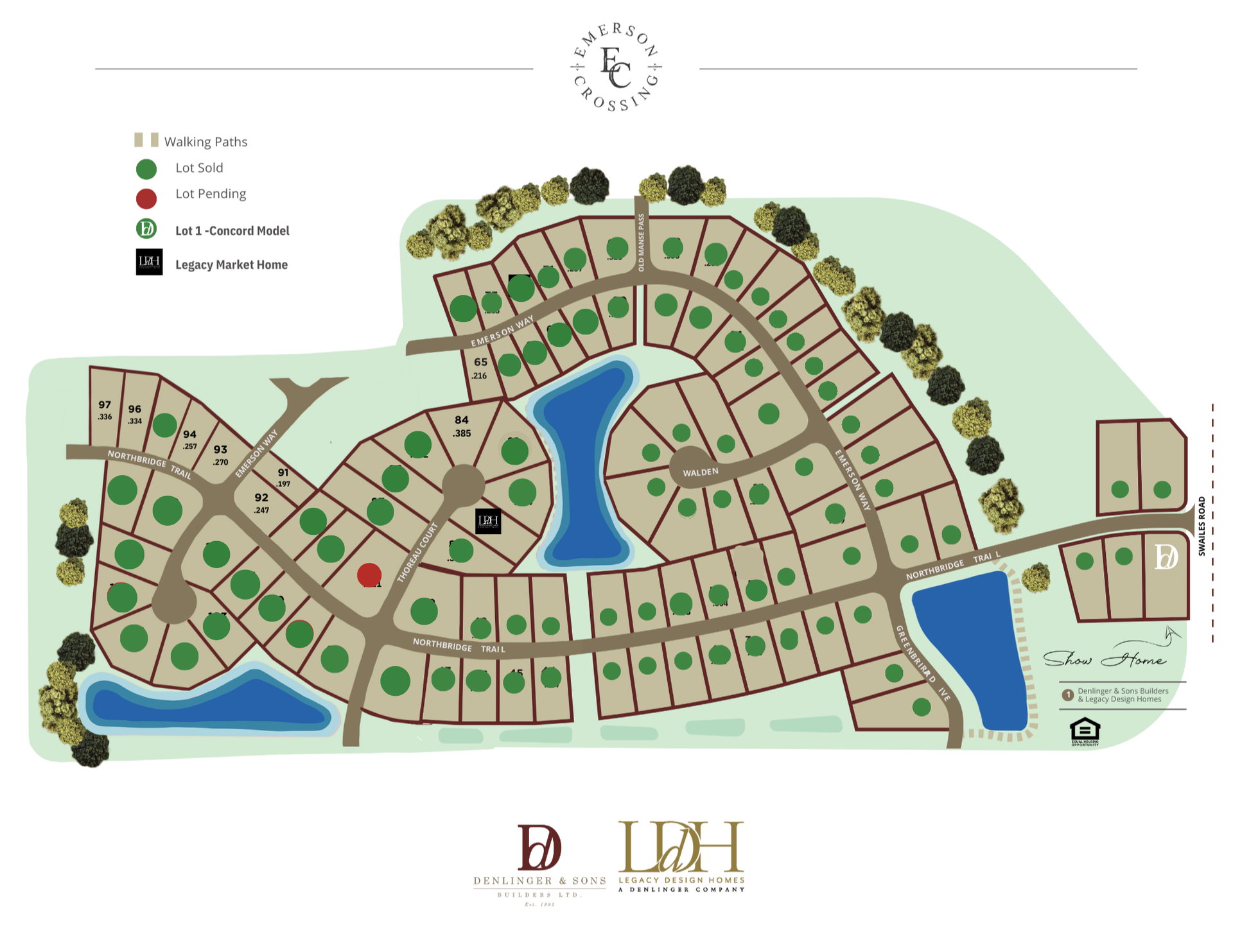 A map of a residential area with lots of houses and trees