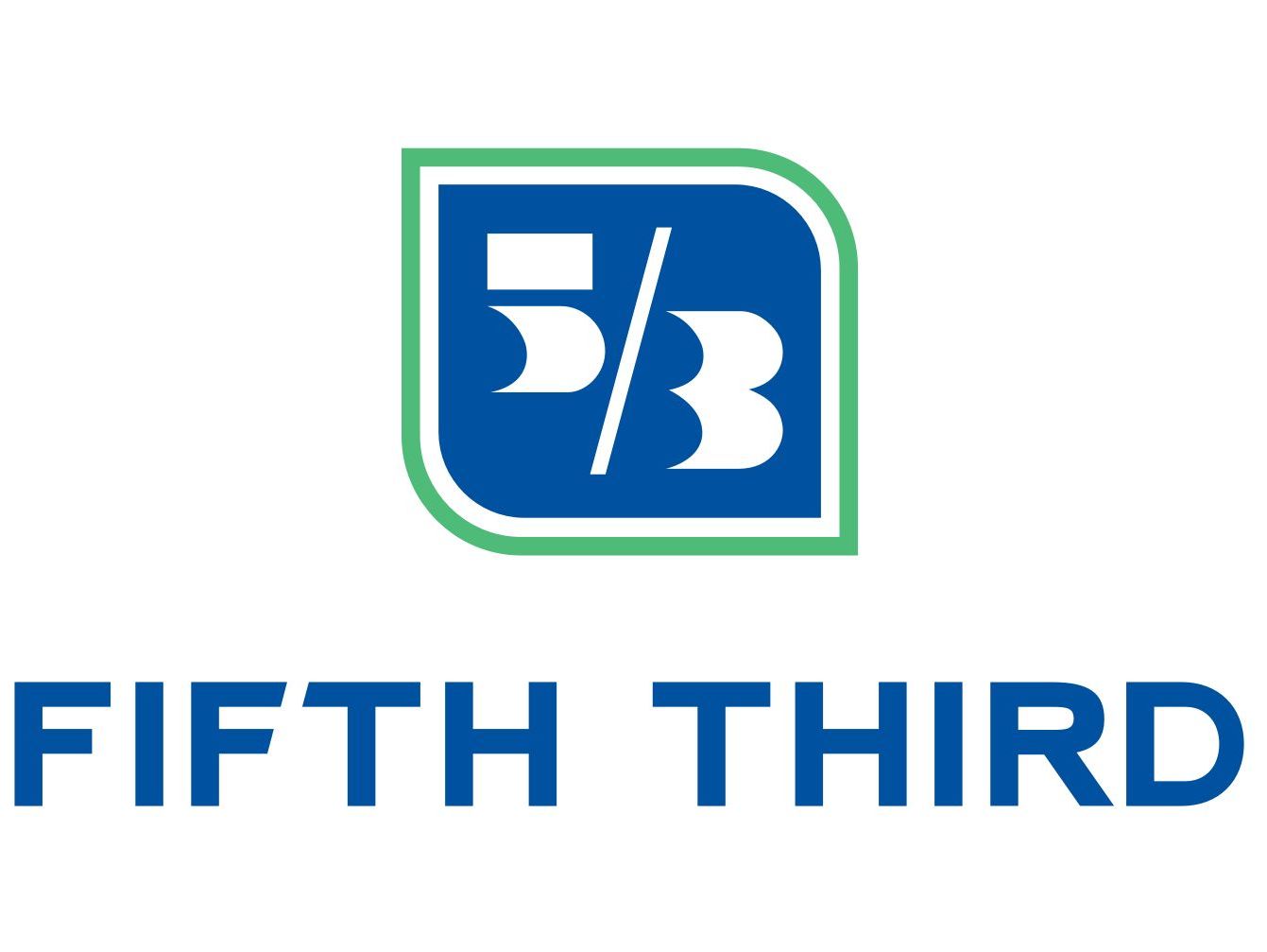 The fifth third logo is blue and green and says fifth third.