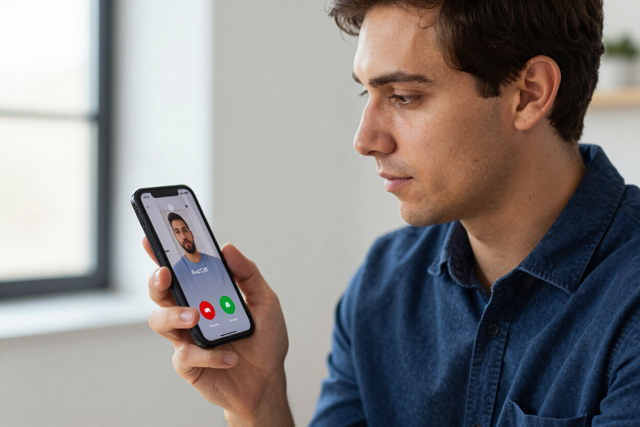 Person answering a ButterflyMX video intercom call on a smartphone