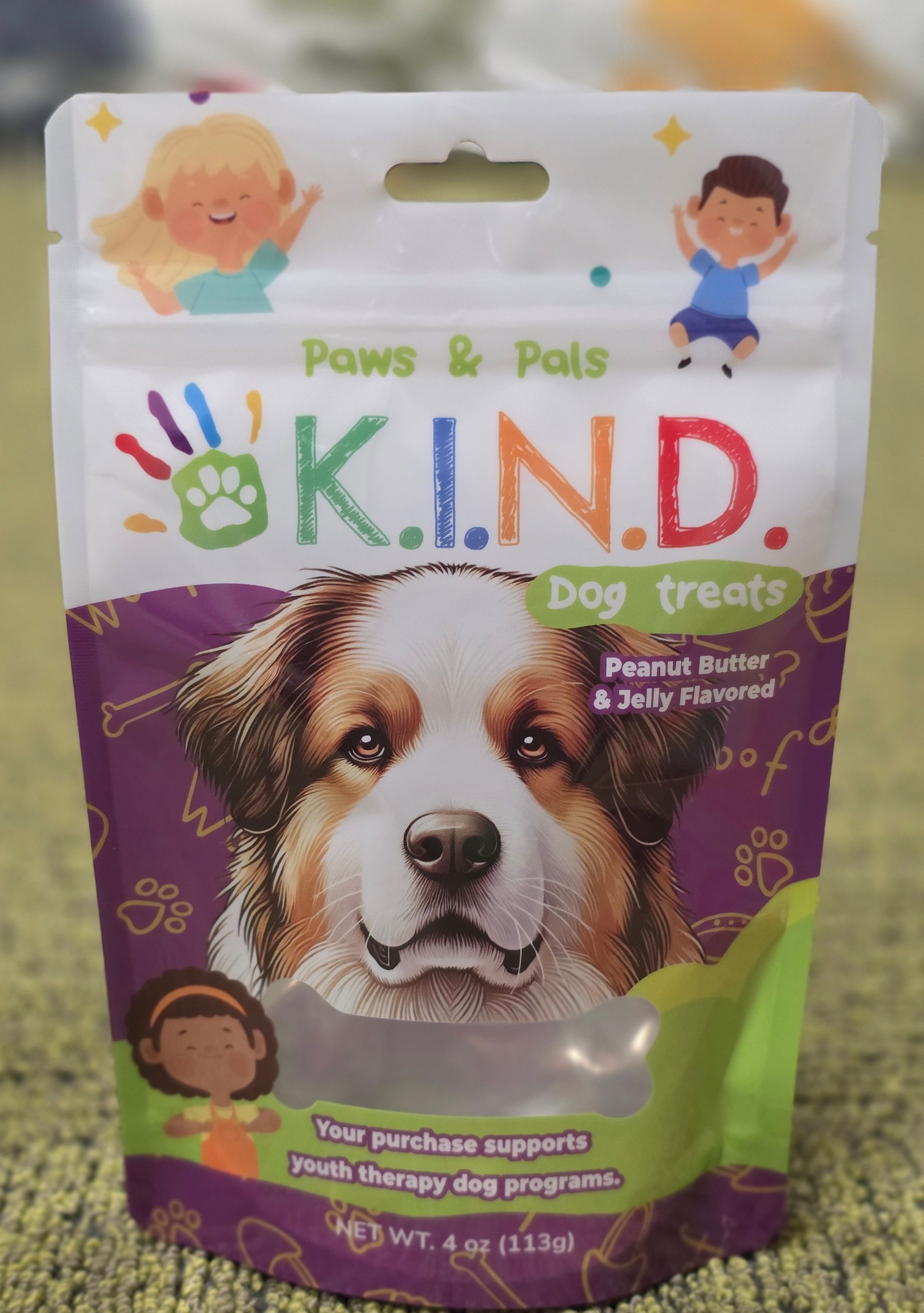 Dog treats bag with a dog face,