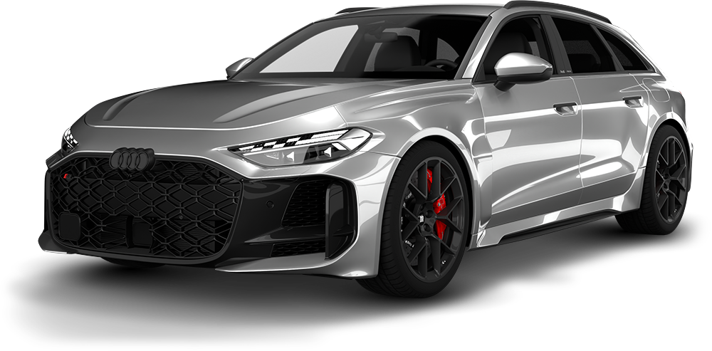 Silver sports sedan with black grille and red brake calipers, shown in a front three-quarter view