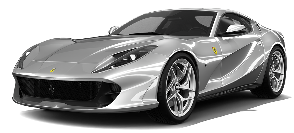 Silver sports coupe on a white background, angled front view