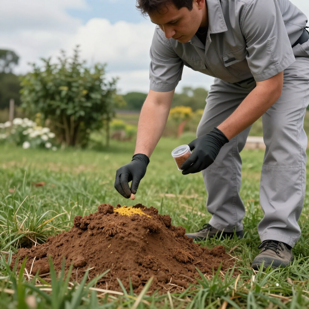 technician applying mole repellant treatment 