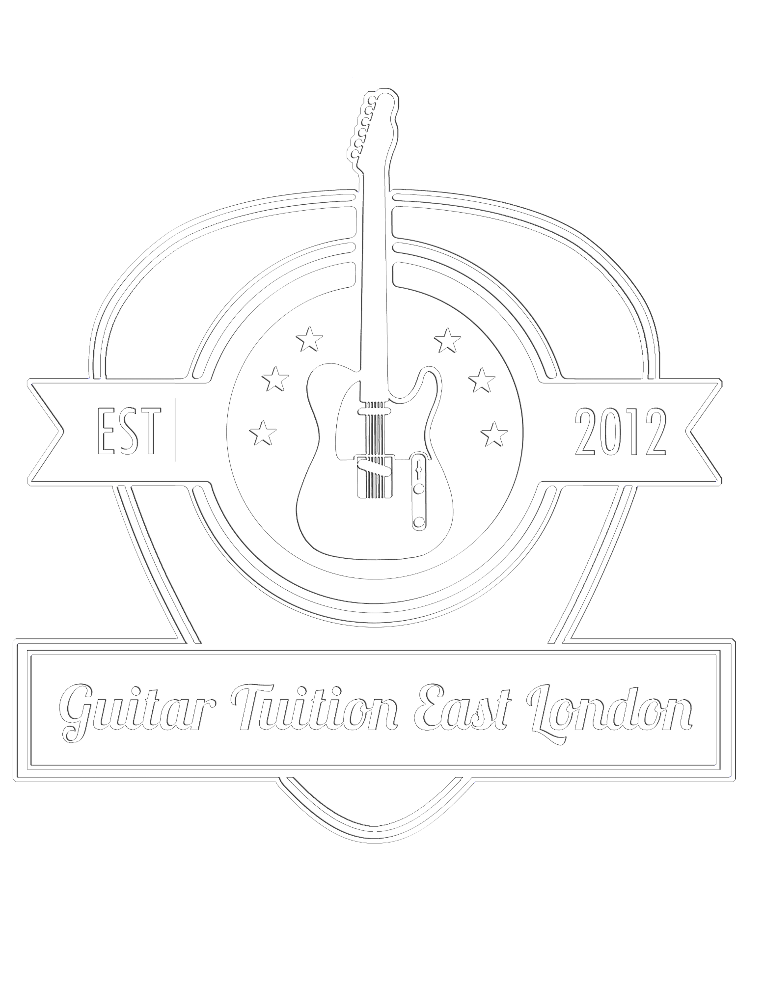 A black and white logo for a guitar festival in london.