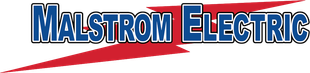 A logo for malstrom electric with a red lightning bolt
