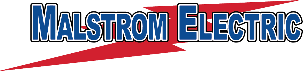 A logo for malstrom electric with a red lightning bolt