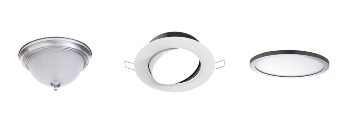 There are three different types of lights on a white background.
