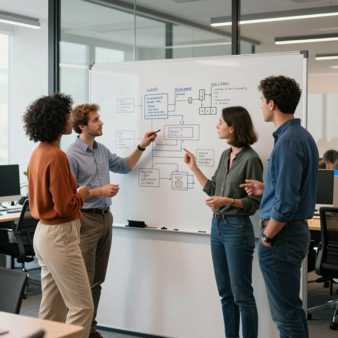 IT team in a collaborative whiteboard session