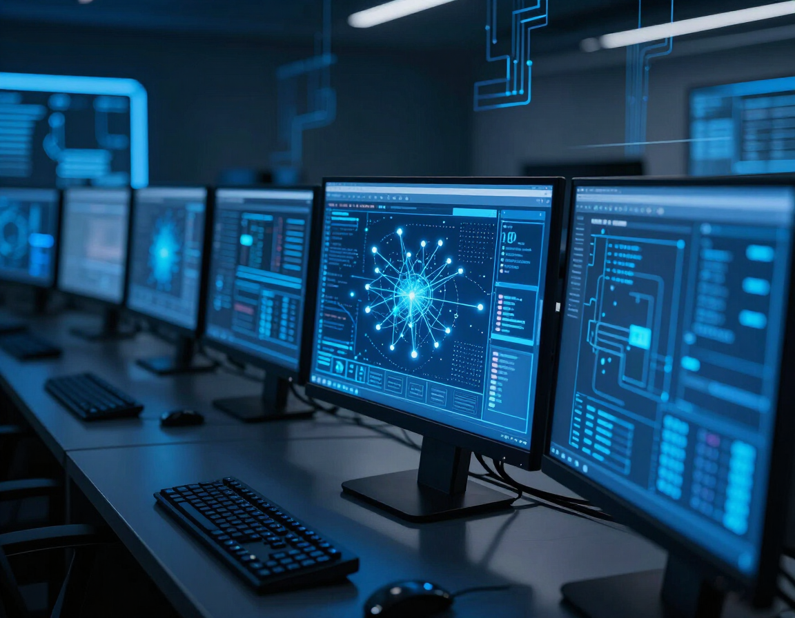 Cybersecurity operations center with threat maps
