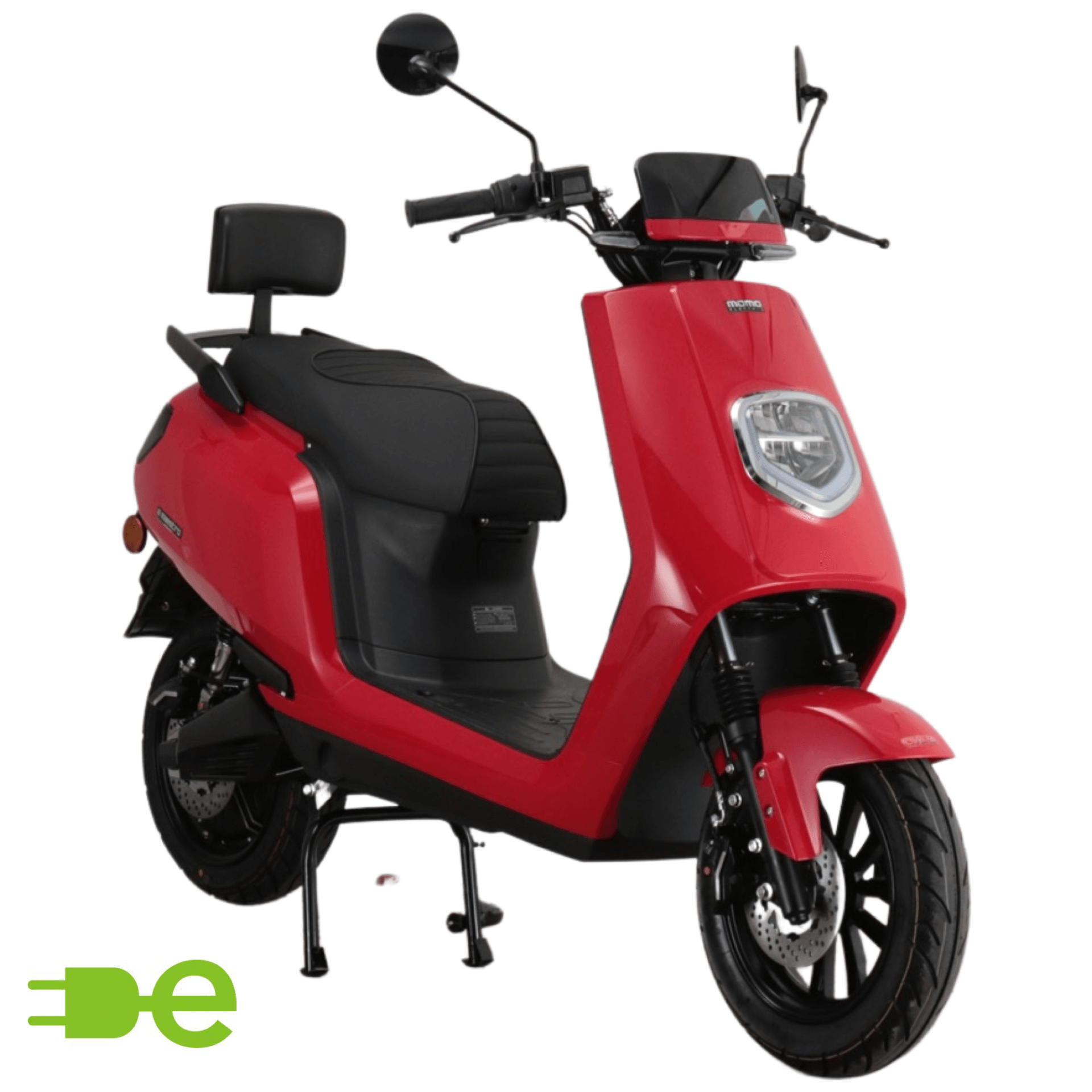 Rode elektrische step, zwarte zitting en wielen. Inclusief standaard en spiegels.