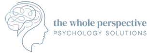 Logo for “the whole perspective PSYCHOLOGY SOLUTIONS” with a line-art head and brain in gray-blue