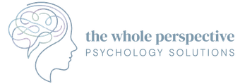 Logo for “the whole perspective PSYCHOLOGY SOLUTIONS” with a line-art head and brain in gray-blue