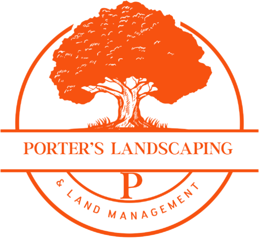 Orange Porter&rsquo;s Landscaping logo with tree, &ldquo;Land Management,&rdquo; and a large &ldquo;P&rdquo; in a circular emblem