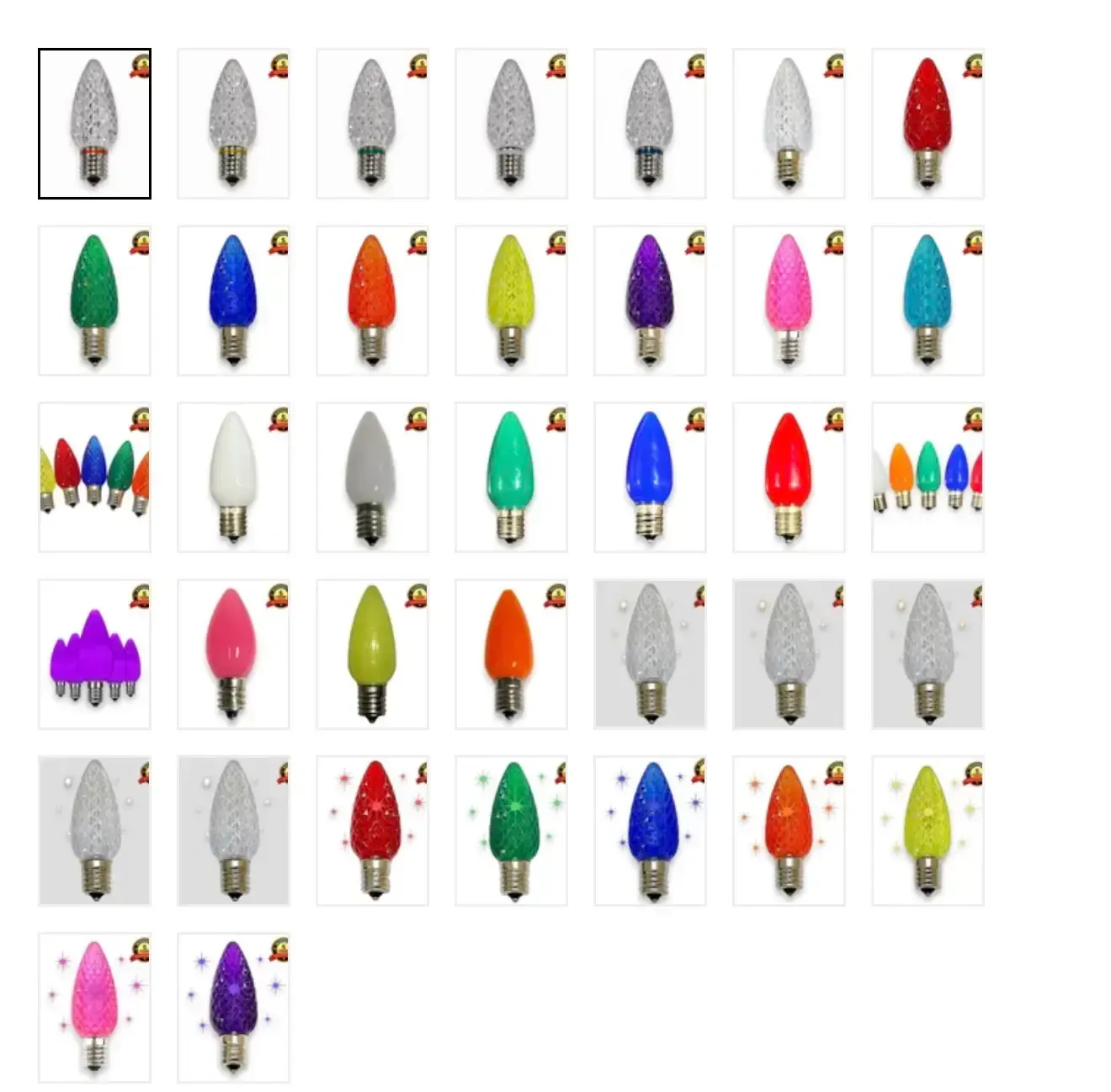 C9 LED Christmas light bulbs used by Campbell & Sons, including faceted and smooth options.