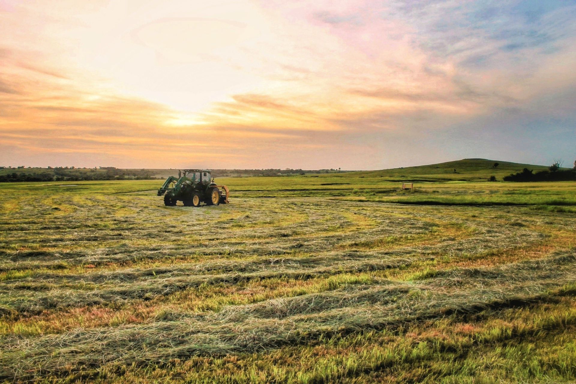 Tractor brush hogging an overgrown field near Oklahoma City