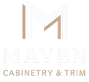 Logo for Maven Cabinetry & Trim featuring a stylized "M" icon in beige above the brand name in white and beige text.