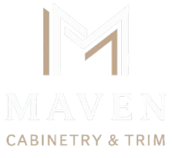 Logo for Maven Cabinetry & Trim featuring a stylized "M" icon in beige above the brand name in white and beige text.