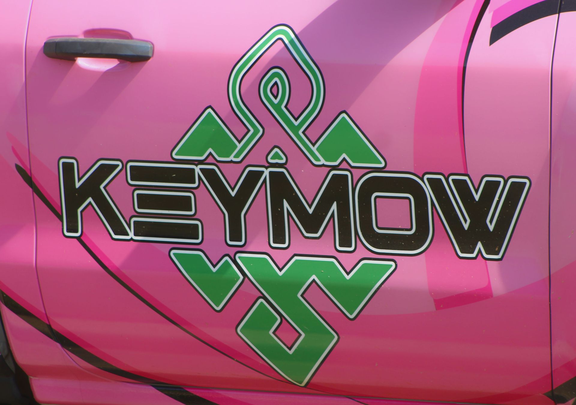 Pink car door with black 