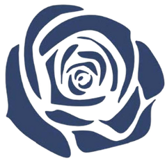 a blue leaf with a white circle in the middle on a white background .
