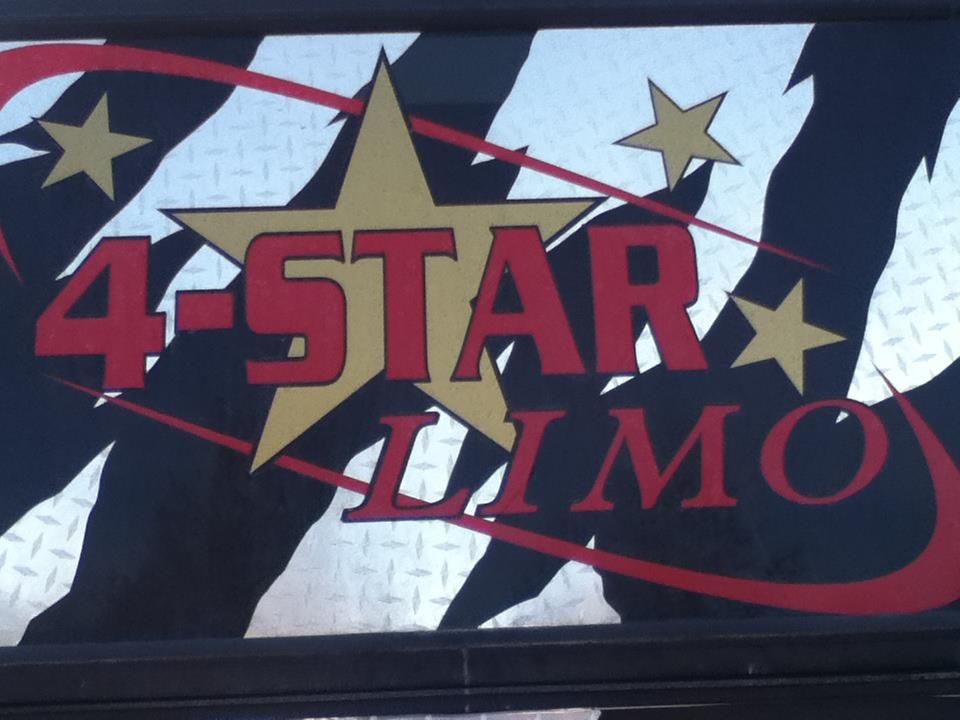 4-STAR LIMO logo in red and gold on a dark background with stars and a red swoosh