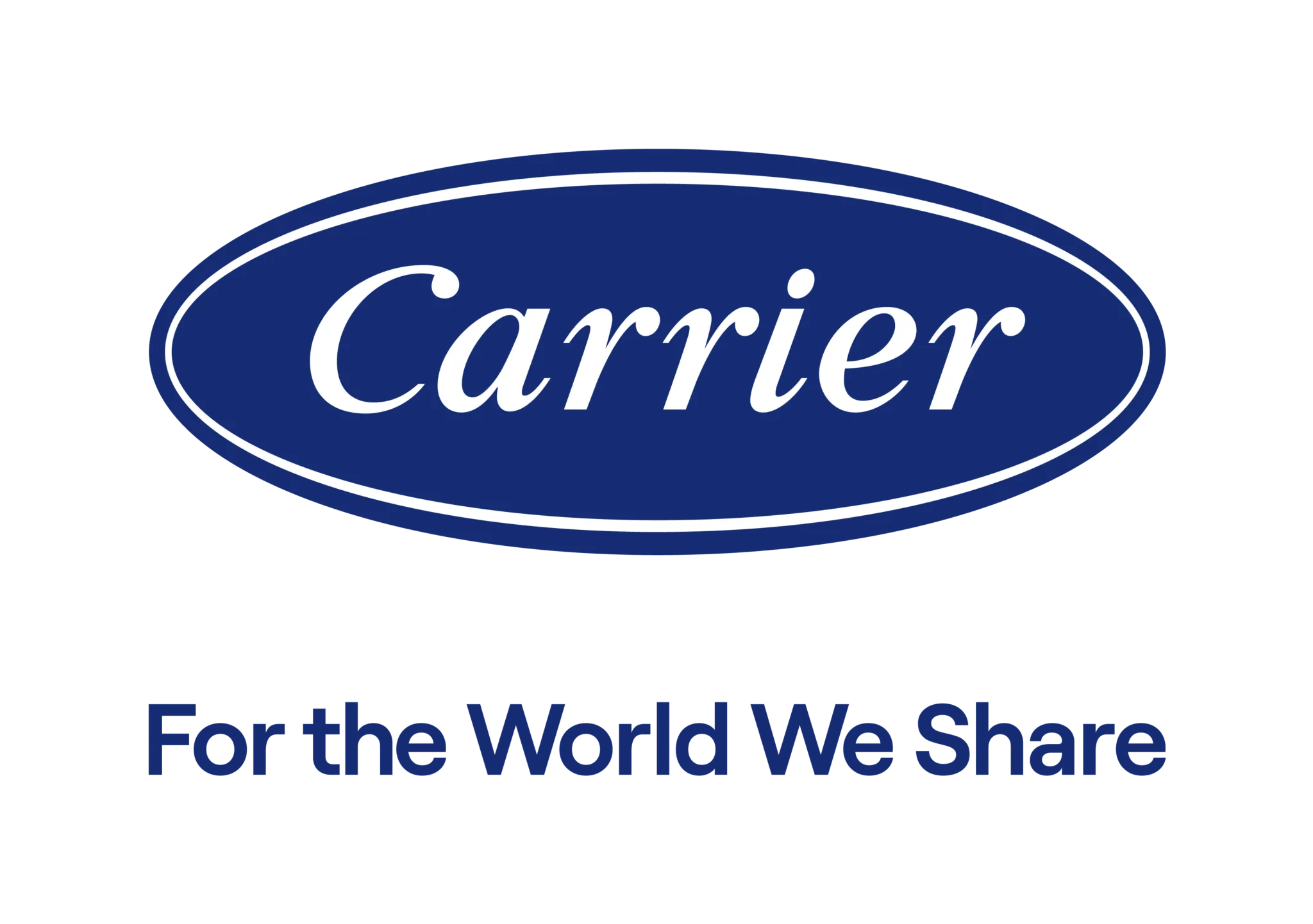 Carrier logo with blue oval and the tagline “For the World We Share”