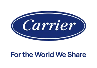Carrier logo with blue oval and the tagline “For the World We Share”