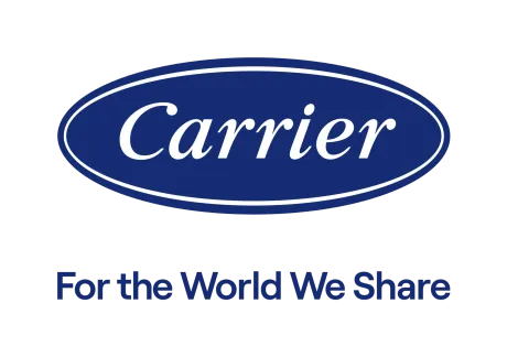 Carrier logo with blue oval and the tagline “For the World We Share”