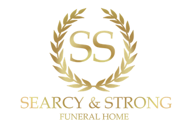 Gold laurel wreath logo with “SS” and text “Searcy & Strong Funeral Home”