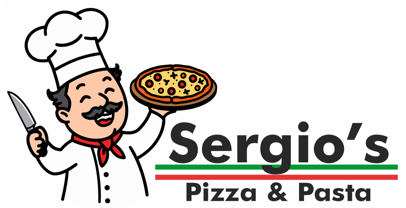 chef logo holding a pizza and knife