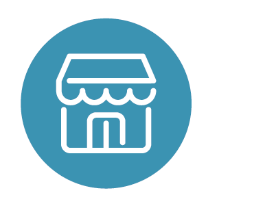 White store icon within a teal circle.