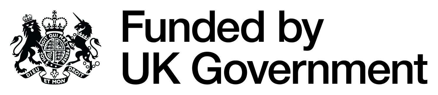 Funded by UK Government, Royal Coat of Arms logo.